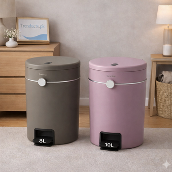 SUREMIAO soft-close hydraulic dustbin with foot pedal, available in 8L and 10L sizes for kitchen or bathroom.