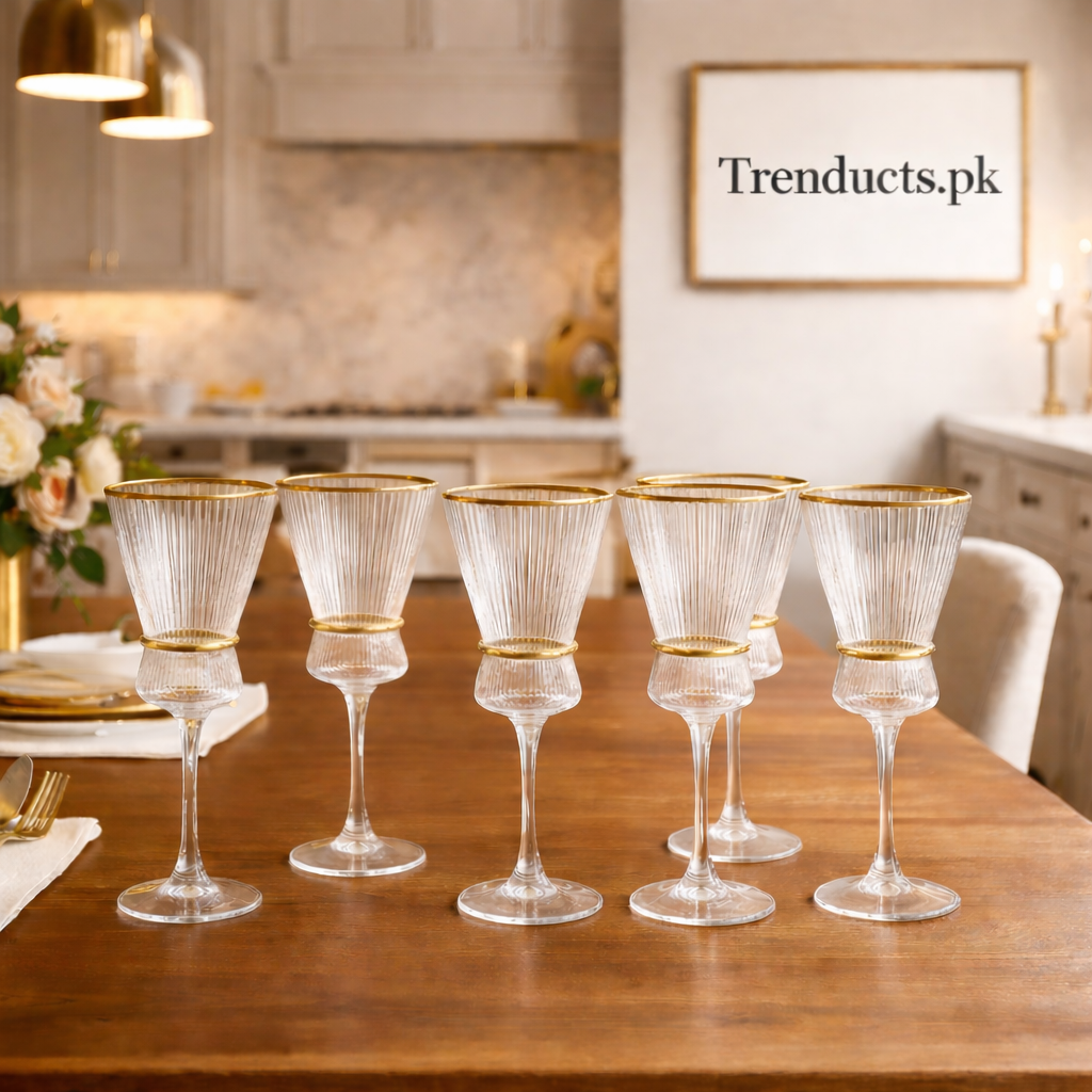 Crystal Golden Champagne Goblets – Premium Set of 6