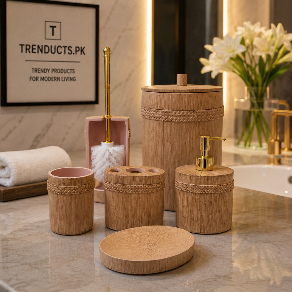 Luxury 6-Piece Ceramic Bathroom Accessory Set – Available in Nordic Floral and Rustic Bamboo Styles