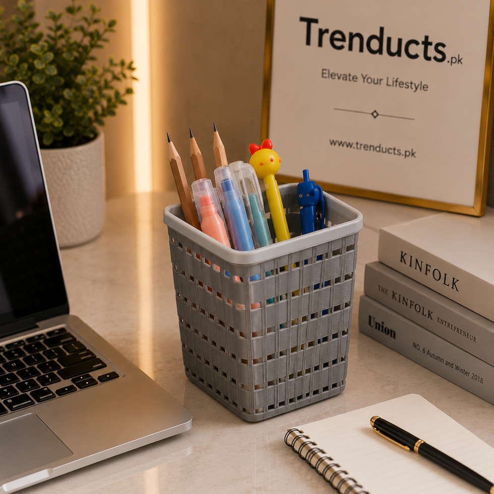 Woven-Style Plastic Desktop Organizer & Pen Cup
