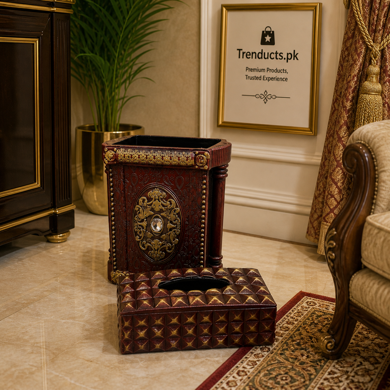 Luxurious Royal Dustbin & Tissue Box Set (2-Piece)