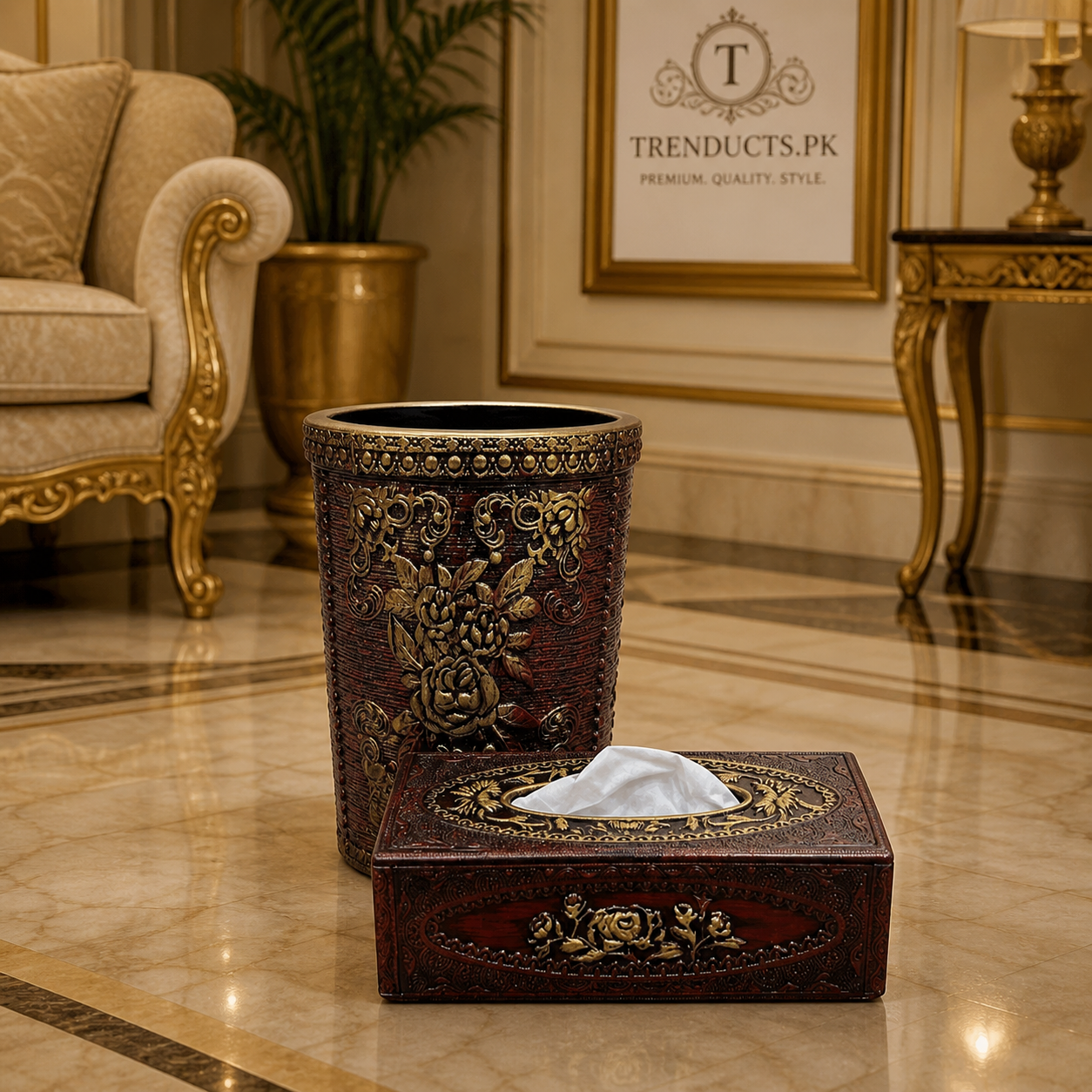 Luxurious Royal Dustbin & Tissue Box Set (2-Piece)