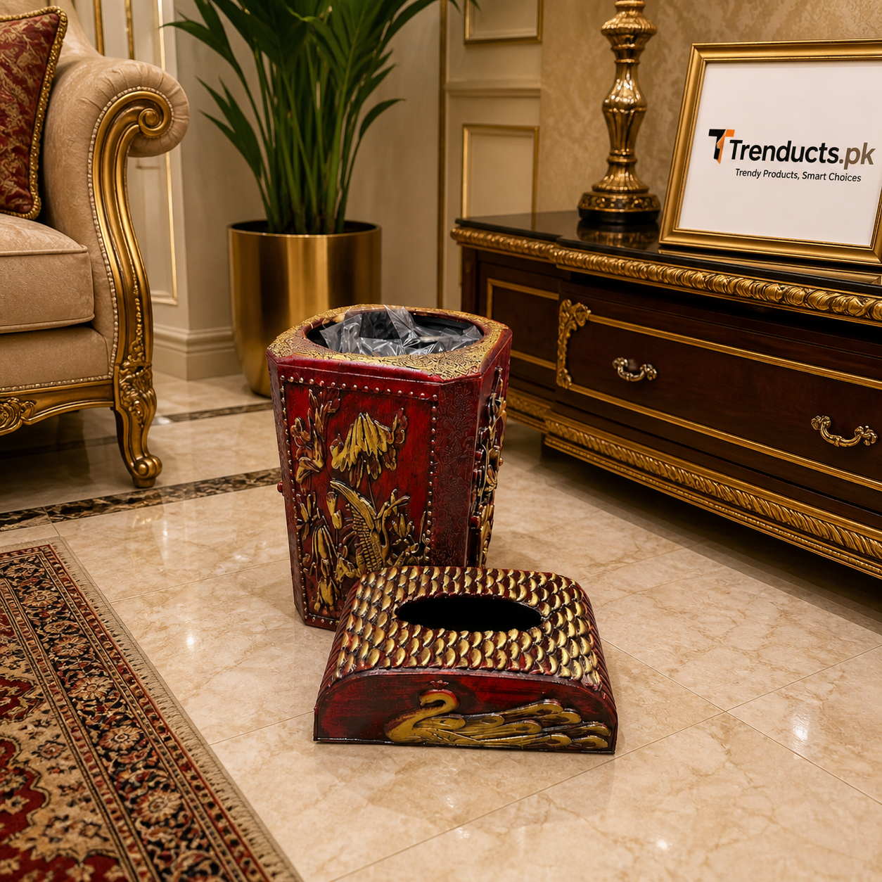 Luxurious Royal Dustbin & Tissue Box Set (2-Piece)