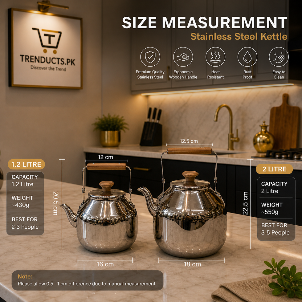 High-Shine Stainless Steel Kettle with Wooden Accents