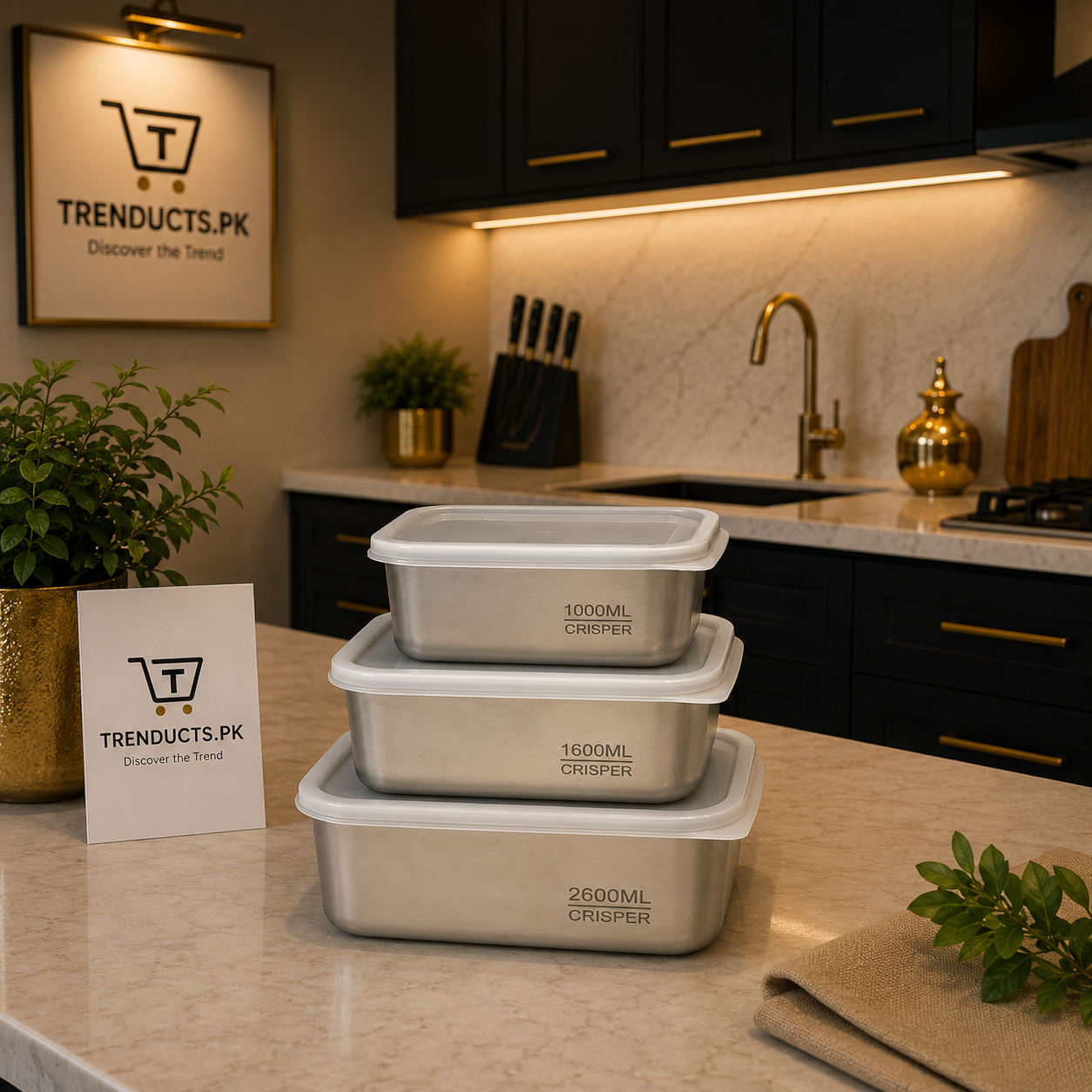 Premium 3-Piece Stainless Steel Storage Box Set