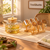 Amber Glass Water Jug Set with 6 Cups & Wooden Rack - Premium Tea & Juice Server Set