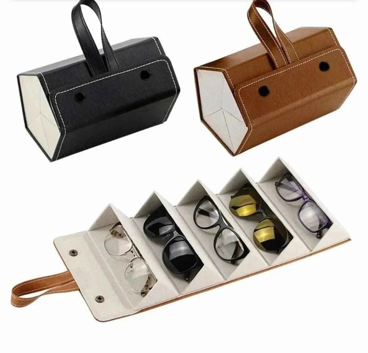 Foldable Eyewear Travel Organizer - PU Leather Case for Glasses and Sunglasses
