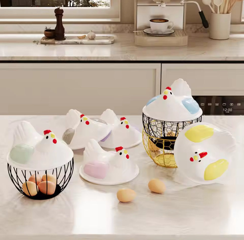 Hen Shaped Egg Basket with Lid - Large Capacity Chicken Egg Holder & Kitchen Storage