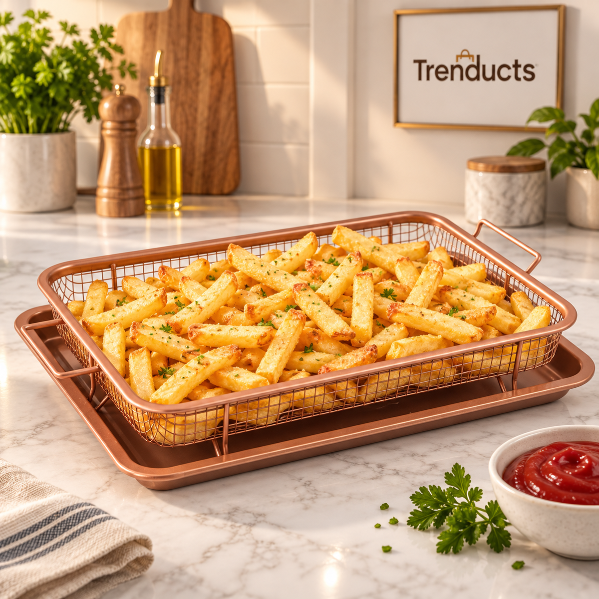 Non-Stick Crisper Tray with Basket – Oven BBQ & French Fries Baking Tray Set