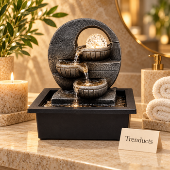 Circular Arch Bronze Tabletop Fountain with LED Crystal Ball – 3-Tier Indoor Water Feature