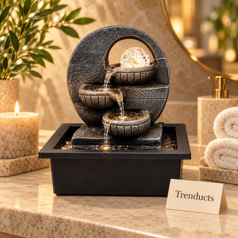 Circular Arch Bronze Tabletop Fountain with LED Crystal Ball – 3-Tier Indoor Water Feature