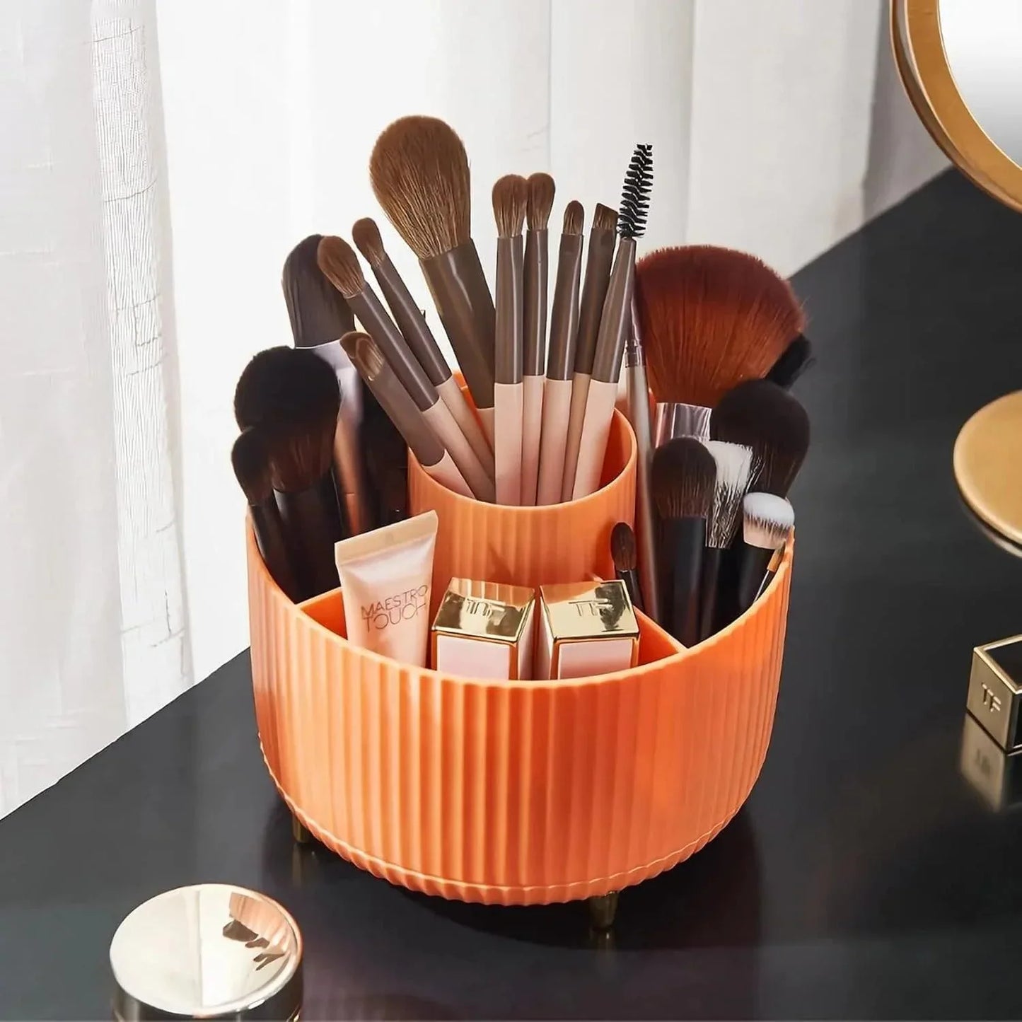 360° Rotating Makeup Brush Organizer - Stylish Desktop Storage Solution - Clarify.pk