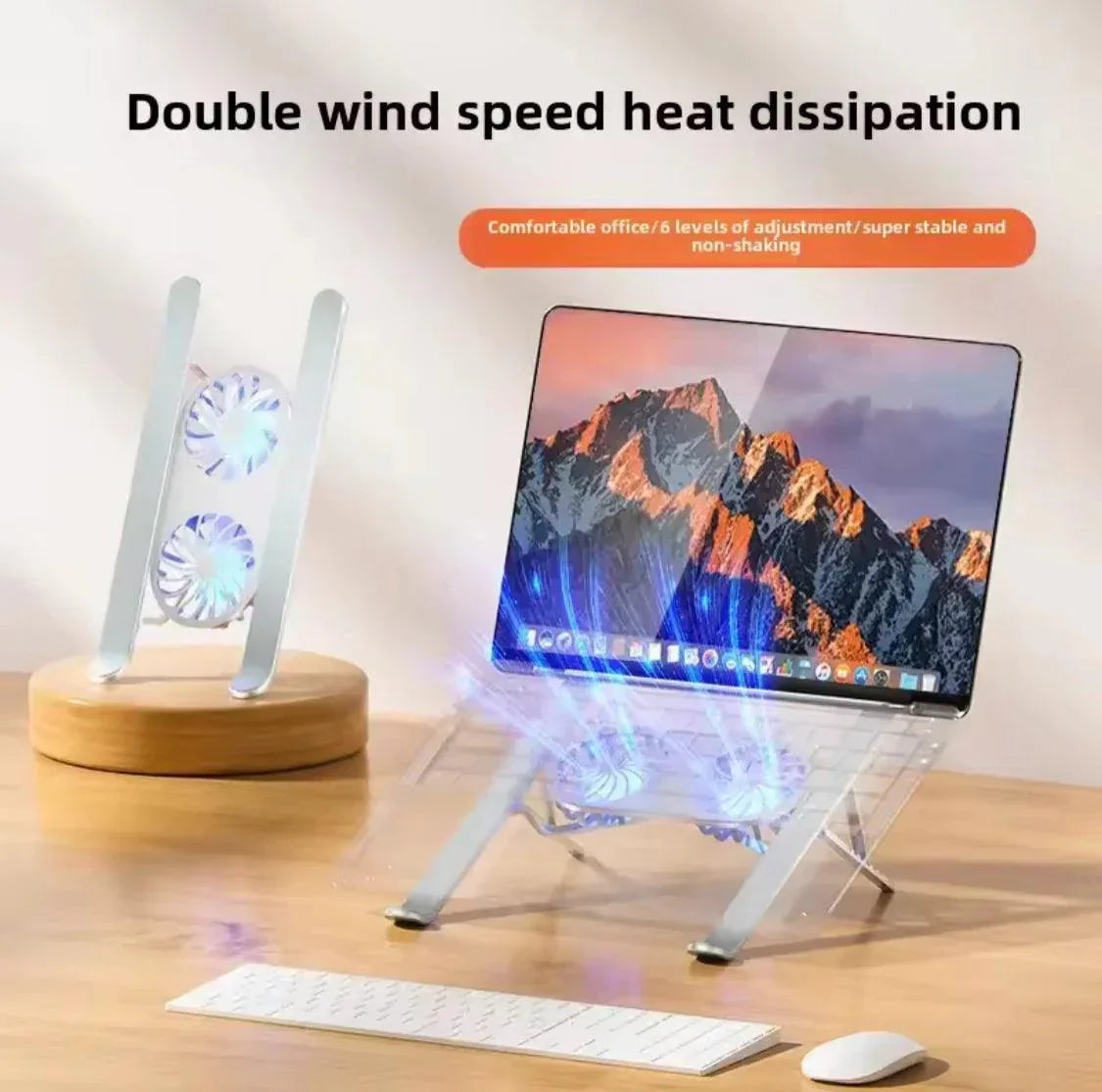 Portable Laptop Cooling Stand - Adjustable Height Aluminum Ergonomic Fan Stand - Clarify.pk