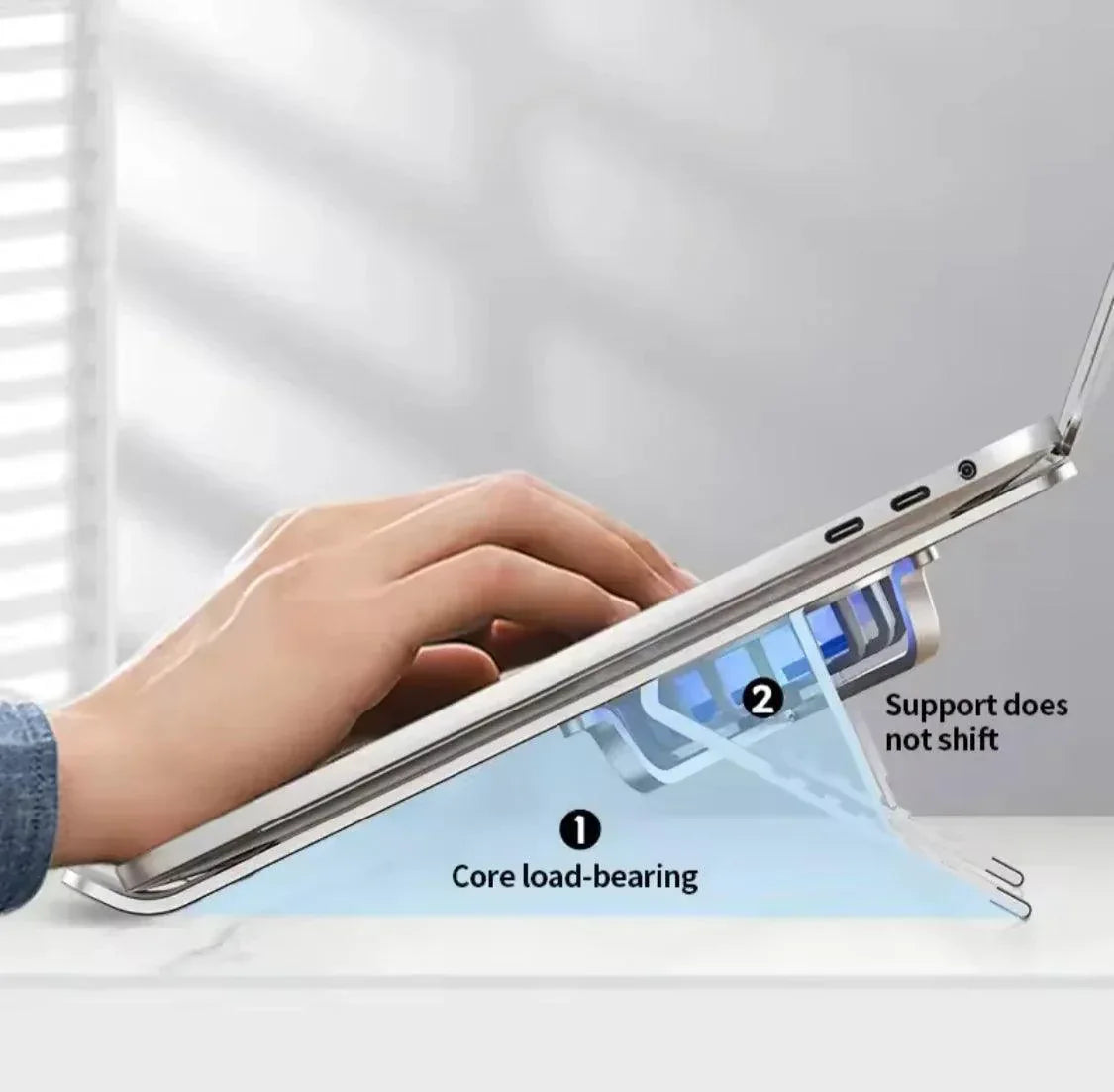 Portable Laptop Cooling Stand - Adjustable Height Aluminum Ergonomic Fan Stand - Clarify.pk