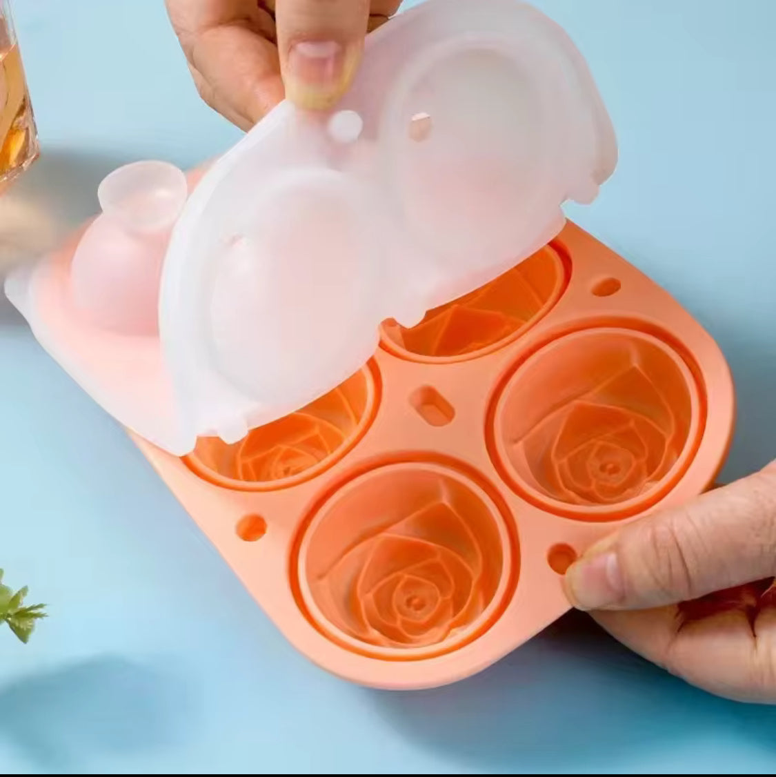Silicone Rose Ice Mold - Flower Shaped Ice Cube Maker & Large Ice Ball Mold for Drinks