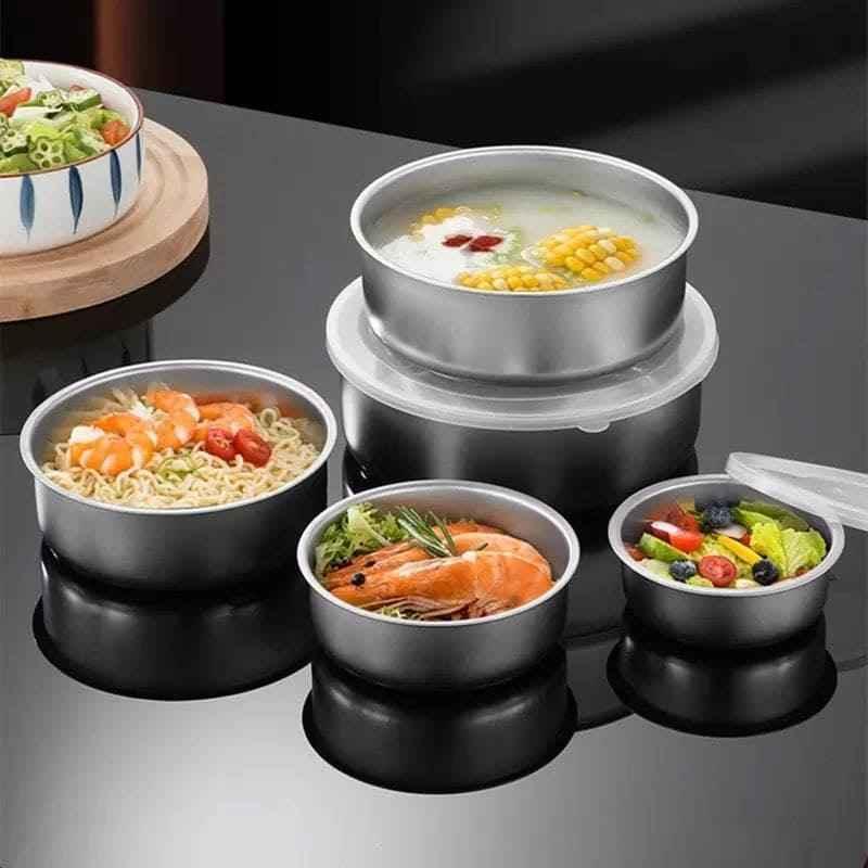 Stainless Steel Mixing Bowls Set - 5 Bowls with Lids - Clarify.pk