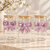 Bow Glass Sipper with Bamboo Lid & Glass Straw – Aesthetic Coquette Drinkware