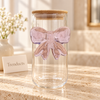 Bow Glass Sipper with Bamboo Lid & Glass Straw – Aesthetic Coquette Drinkware