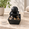Sphere Orb Tabletop Fountain with River Pebbles & Cascading Water – Indoor Water Feature