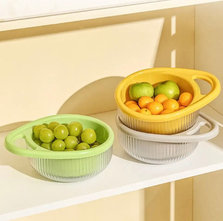 Double Layer Rice Wash Basket & Colander Set - Kitchen Drain Strainer