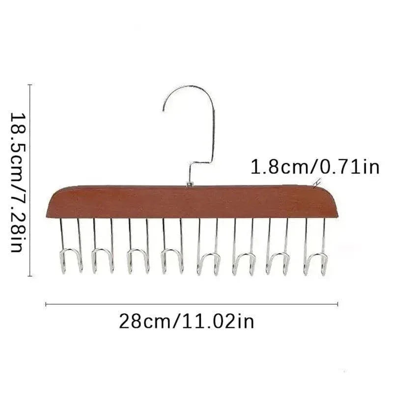 Multifunctional Wooden Hanger with 8 Hooks for Organizing Suspender and Accessories