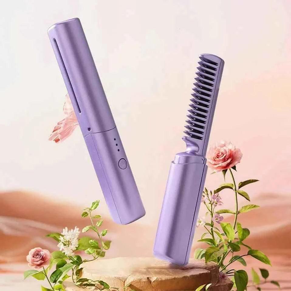 Cordless Hair Straightener Comb - Wireless Rechargeable Travel Device