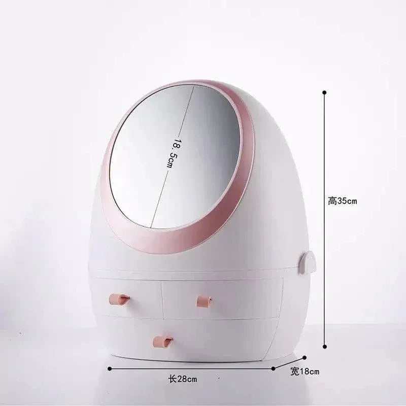 Oval Mirror Cosmetic Organizer with LED Lighted Storage and Makeup Mirror - Clarify.pk