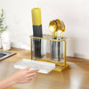 Acrylic Cutlery Holder with Gold Metal Stand | 2-Grid Kitchen Organizer
