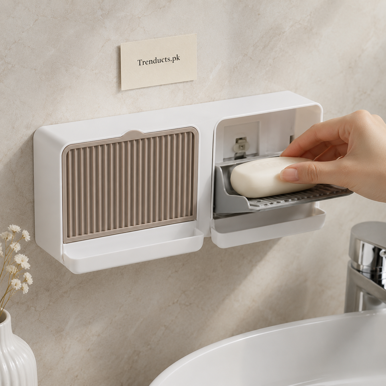 Wall-Mounted Soap Dish Holder with Lid – Double Grid Drain Box, Punch-Free