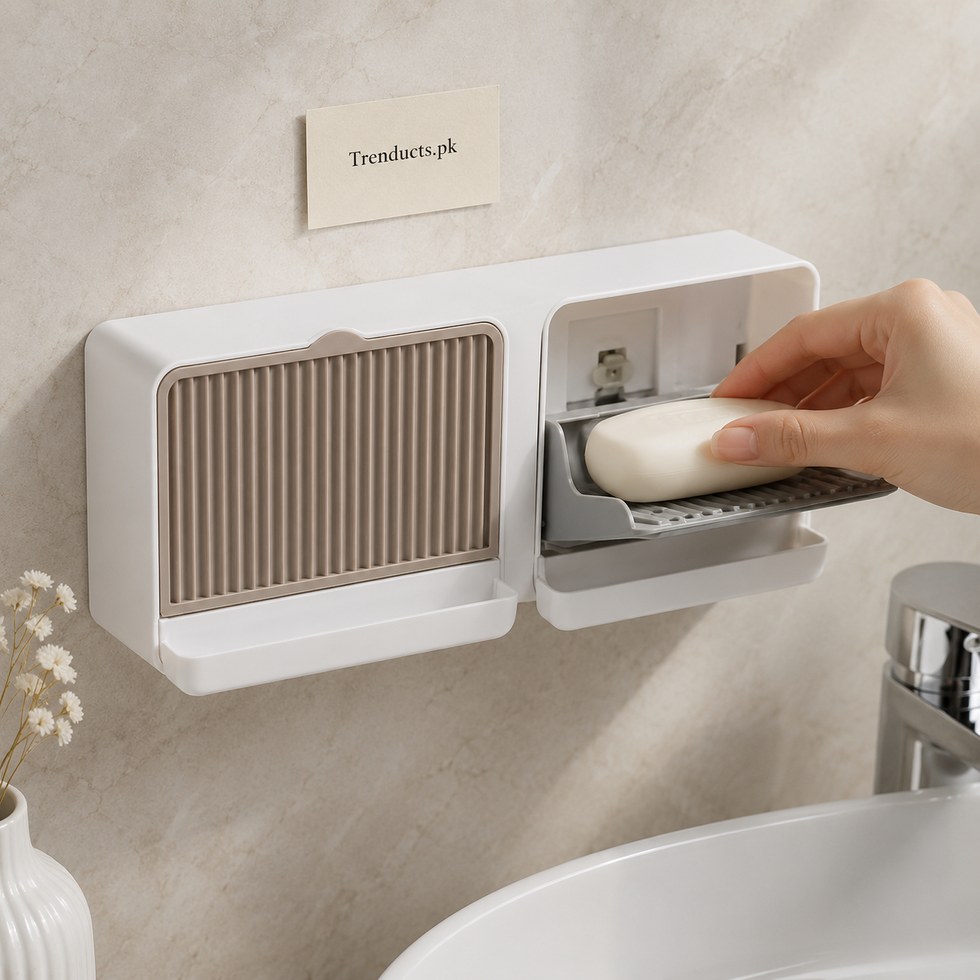 Wall-Mounted Soap Dish Holder with Lid – Double Grid Drain Box, Punch-Free
