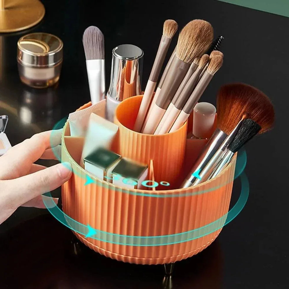 360° Rotating Makeup Brush Organizer - Stylish Desktop Storage Solution - Clarify.pk
