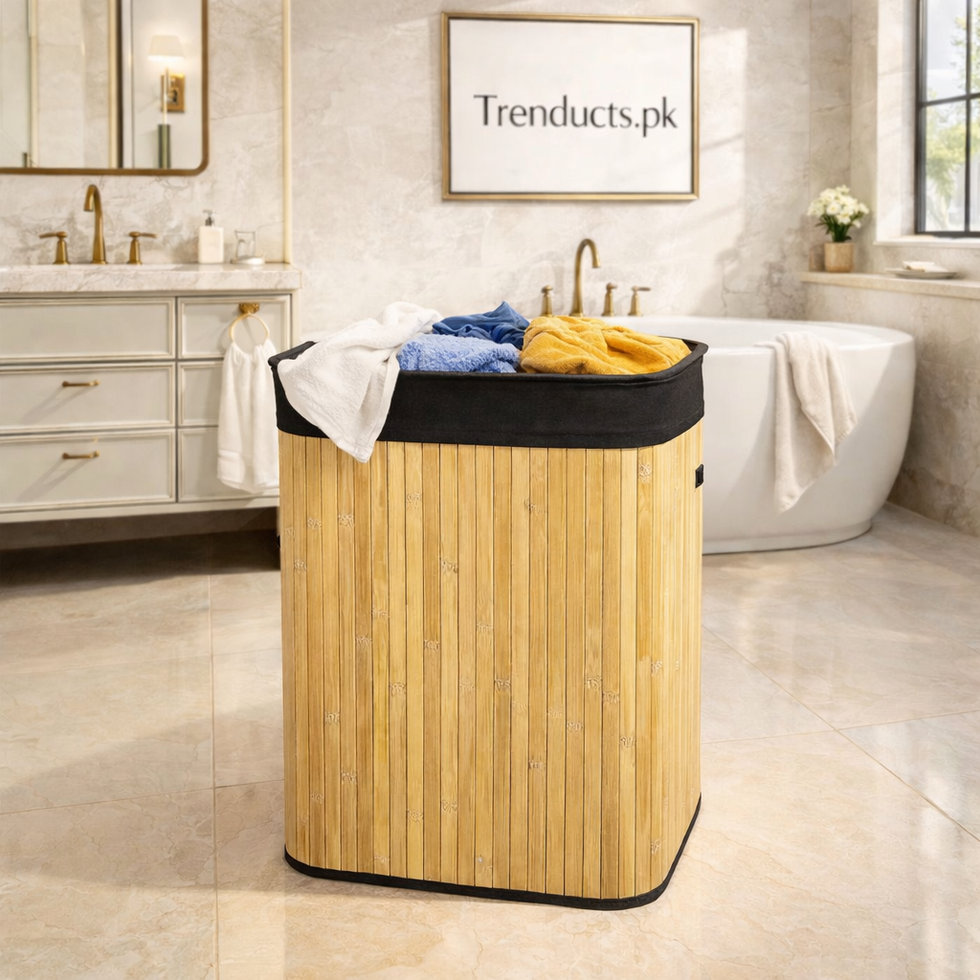 Bamboo Laundry Basket – Foldable Heavy-Duty Clothes Hamper with Lid & Removable Washable Liner