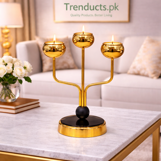 Contemporary 3-Cup Trident Metal Candle Stand