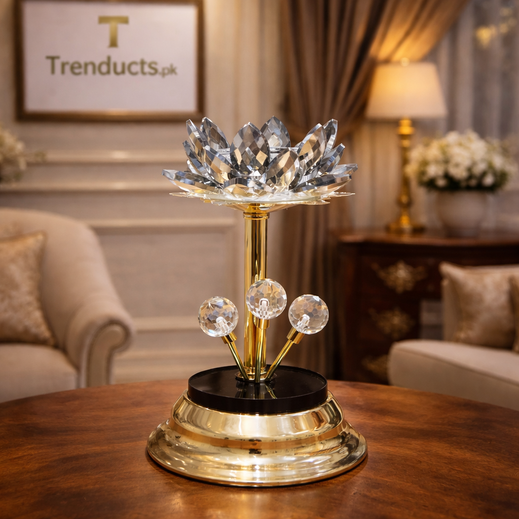 Premium Metal Crystal Lotus Pillar Candle Stand