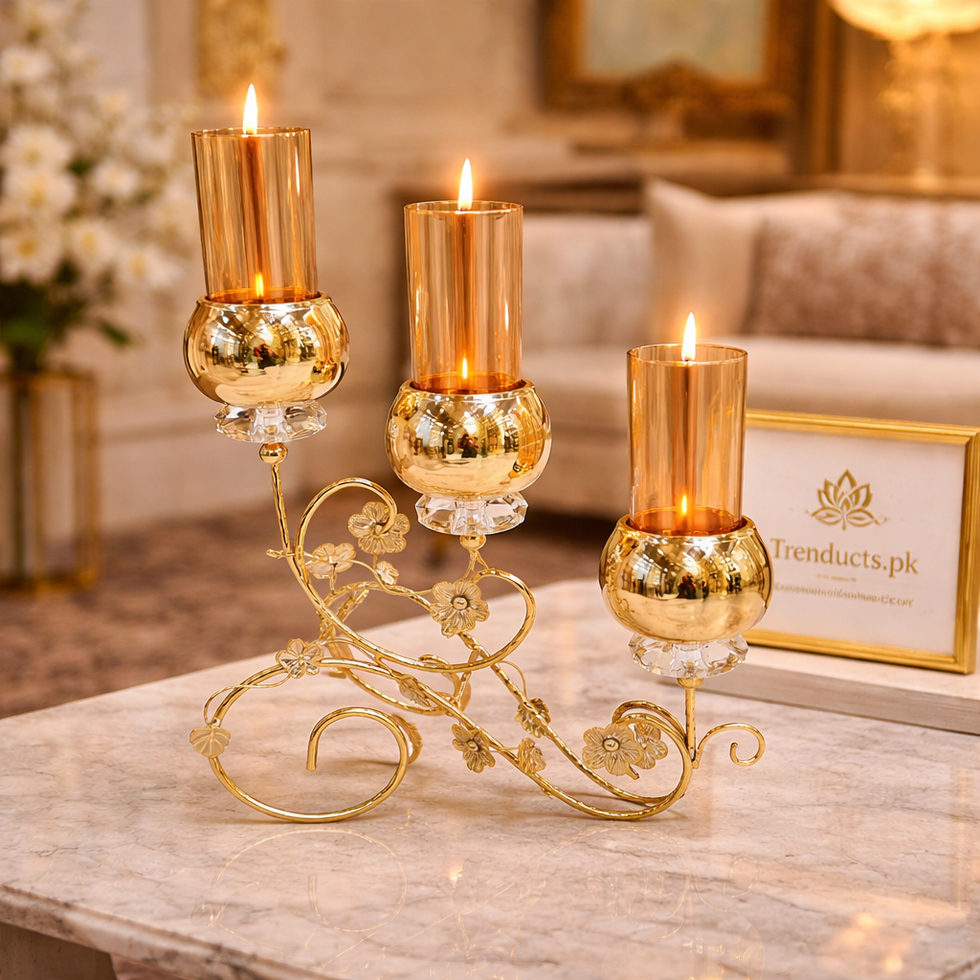 Luxury 3-Piece Floral Vine Amber Glass Candle Stand