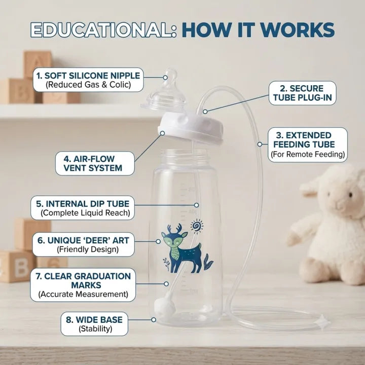 Hands-Free Baby Bottle Feeder with Flexible Tube & Silicone Nipple – Anti-Colic Feeding System
