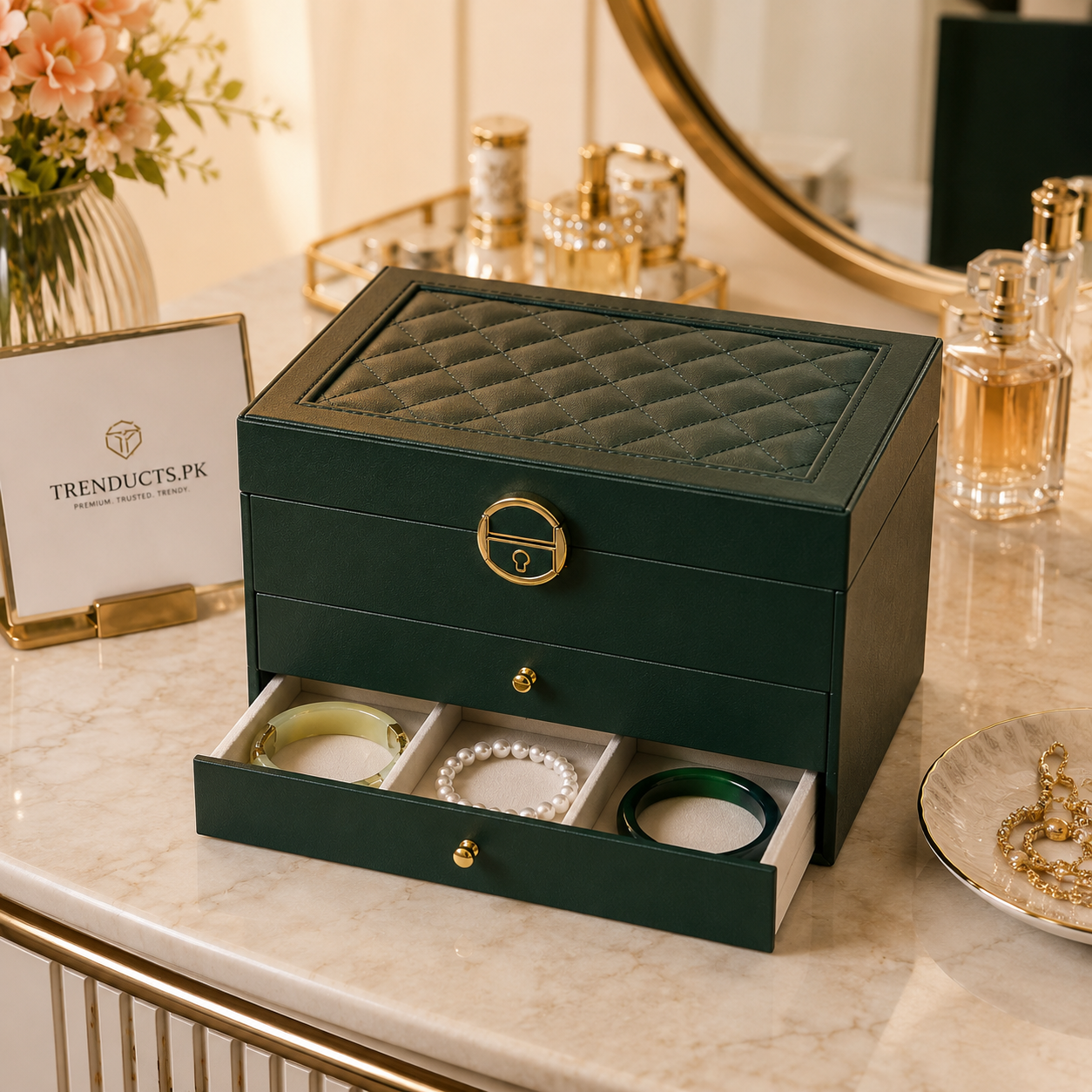 3-Layer Leather Jewelry Box - Professional Locked Organizer