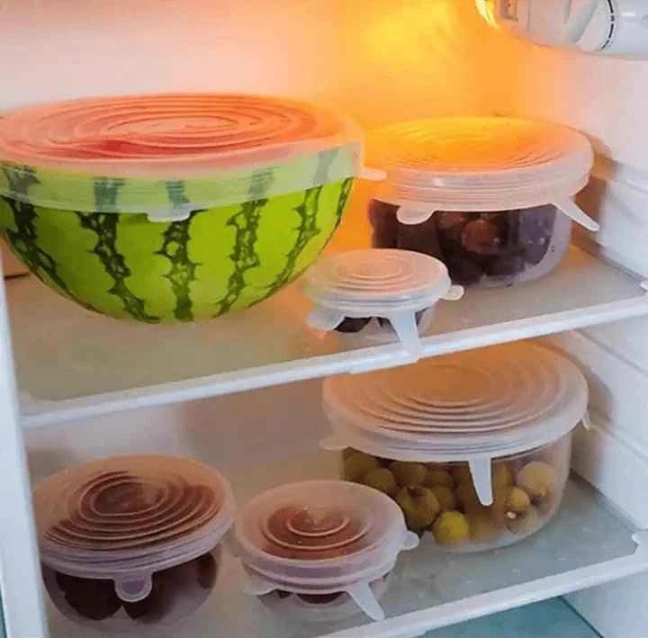 Pack of 6 Transparent Round Silicone Stretch Lids for Food Storage, Reusable and Durable Covers for Bowls, Cups, and Cans