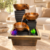 3-Tier Bowl Waterfall Tabletop Fountain with LED & Plants – Zen Home Decor