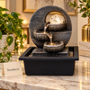 Circular Arch Bronze Tabletop Fountain with LED Crystal Ball – 3-Tier Indoor Water Feature