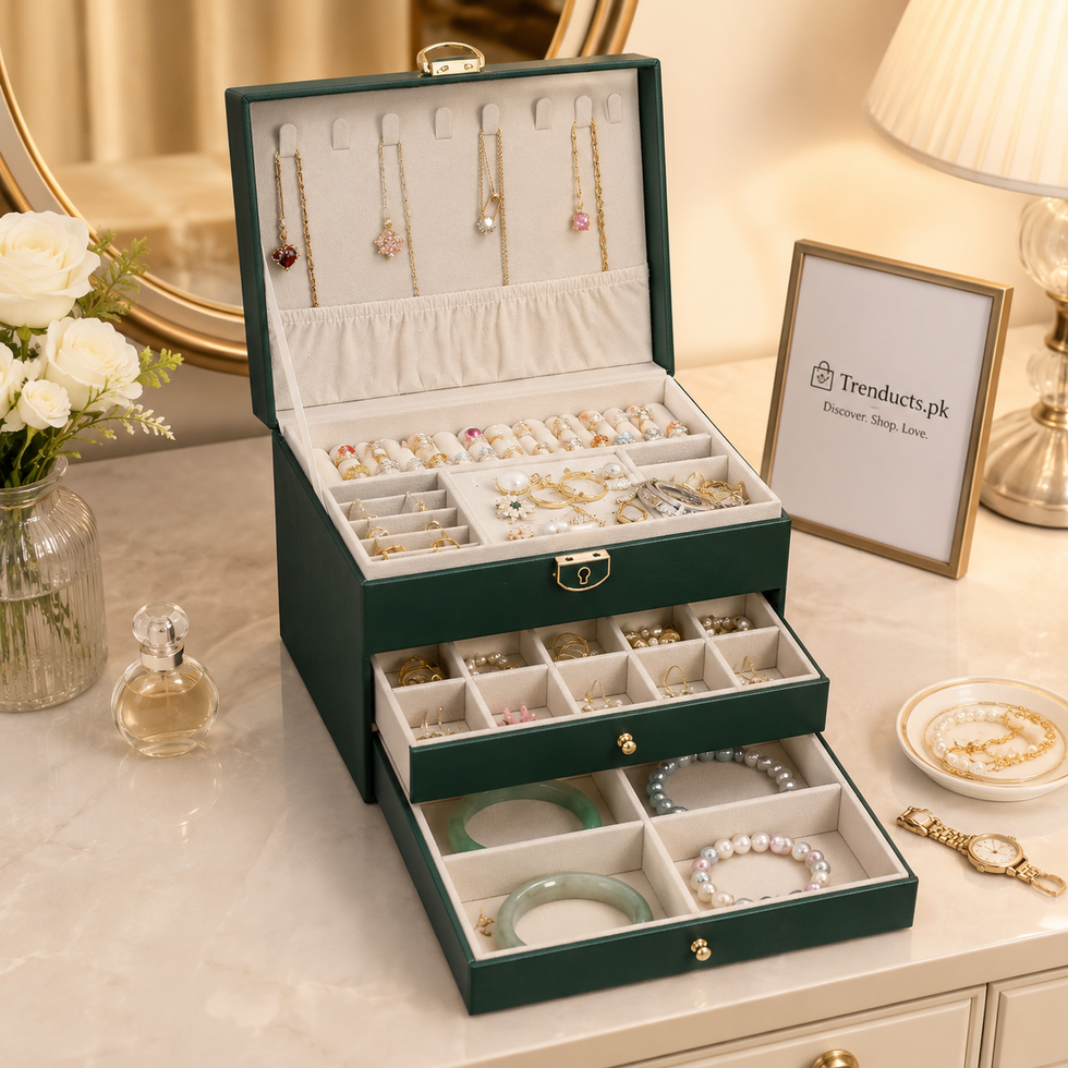3-Layer Leather Jewelry Box - Professional Locked Organizer