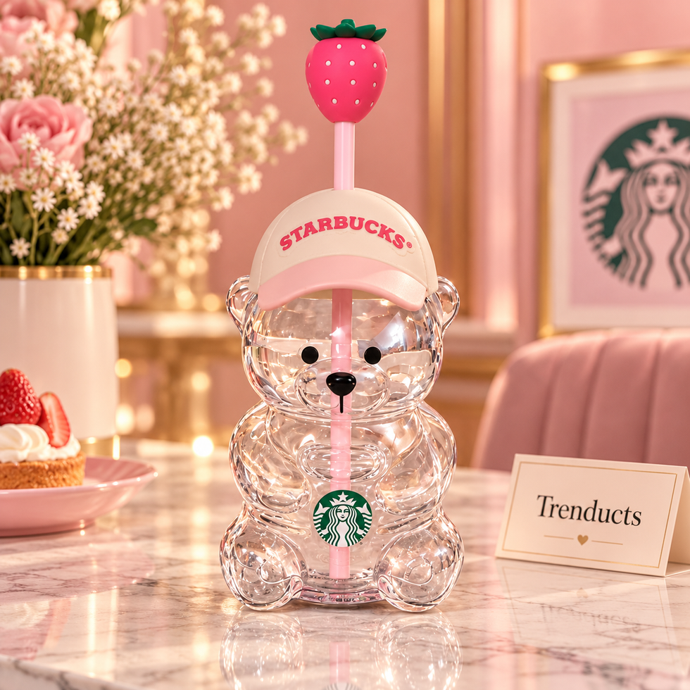 Cute Bearista Sipper with Straw & Strawberry Topper