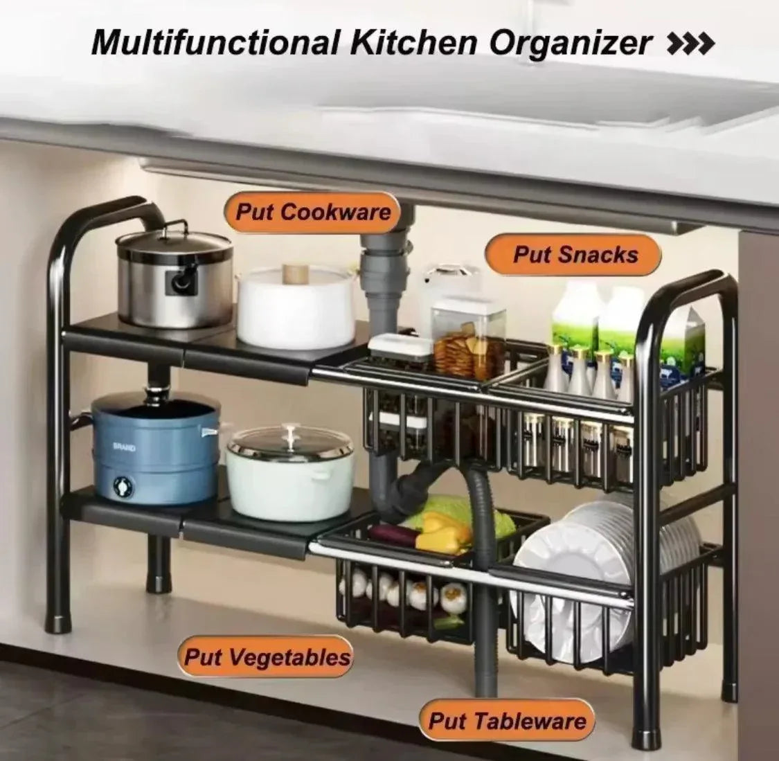 2 Tier Under Sink Organizer for Efficient Storage - Clarify.pk