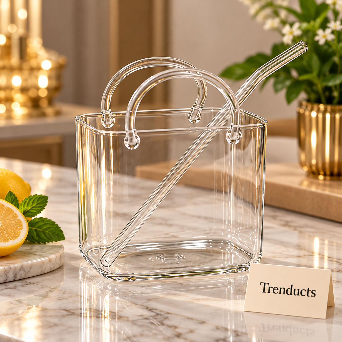 Aesthetic Handbag Glass Mug with Straw