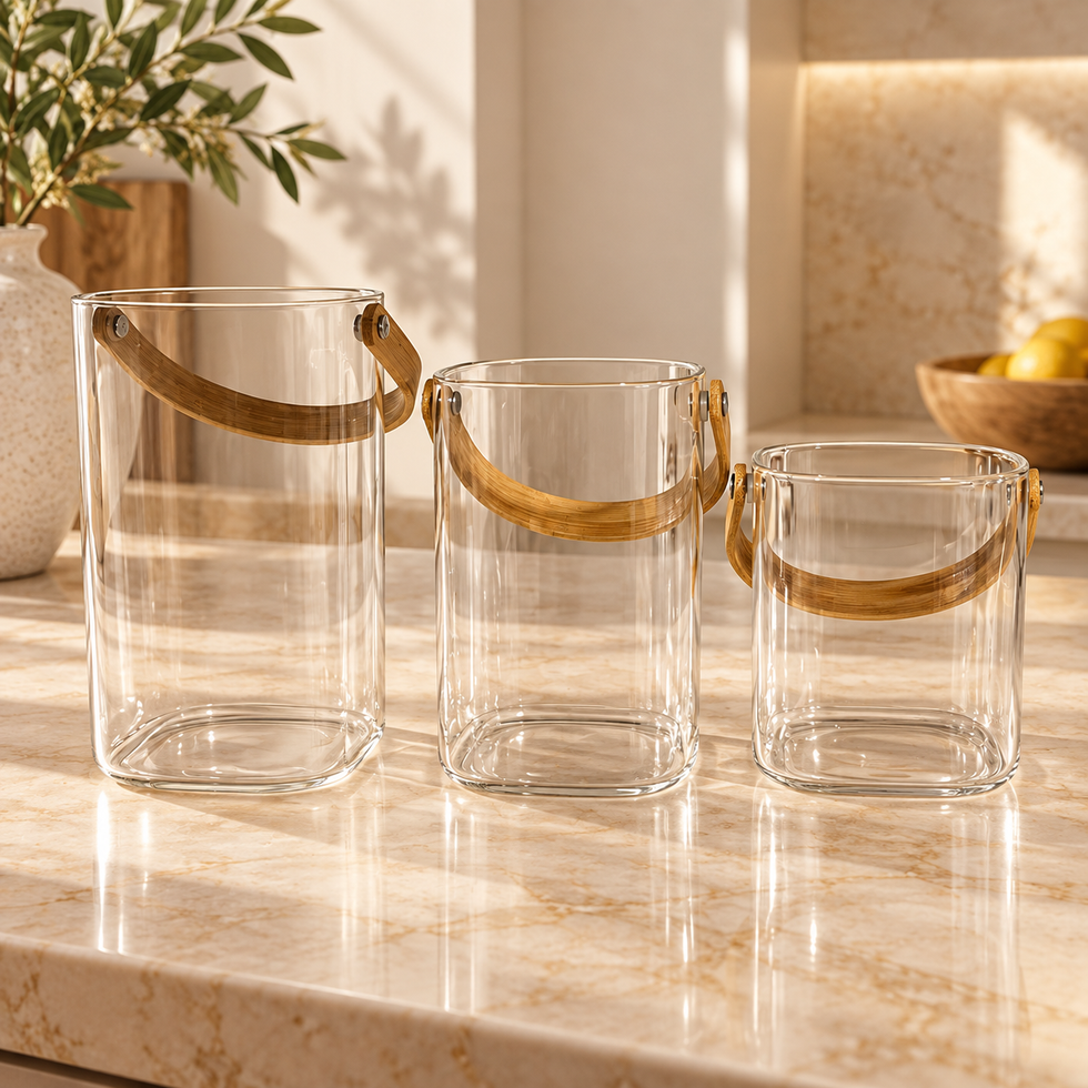 Clear Glass Bucket with Curved Handle