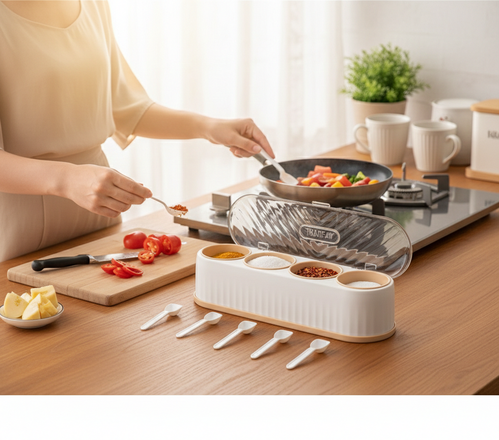 Wonder 4-Grid Masala Box with Serving Spoons