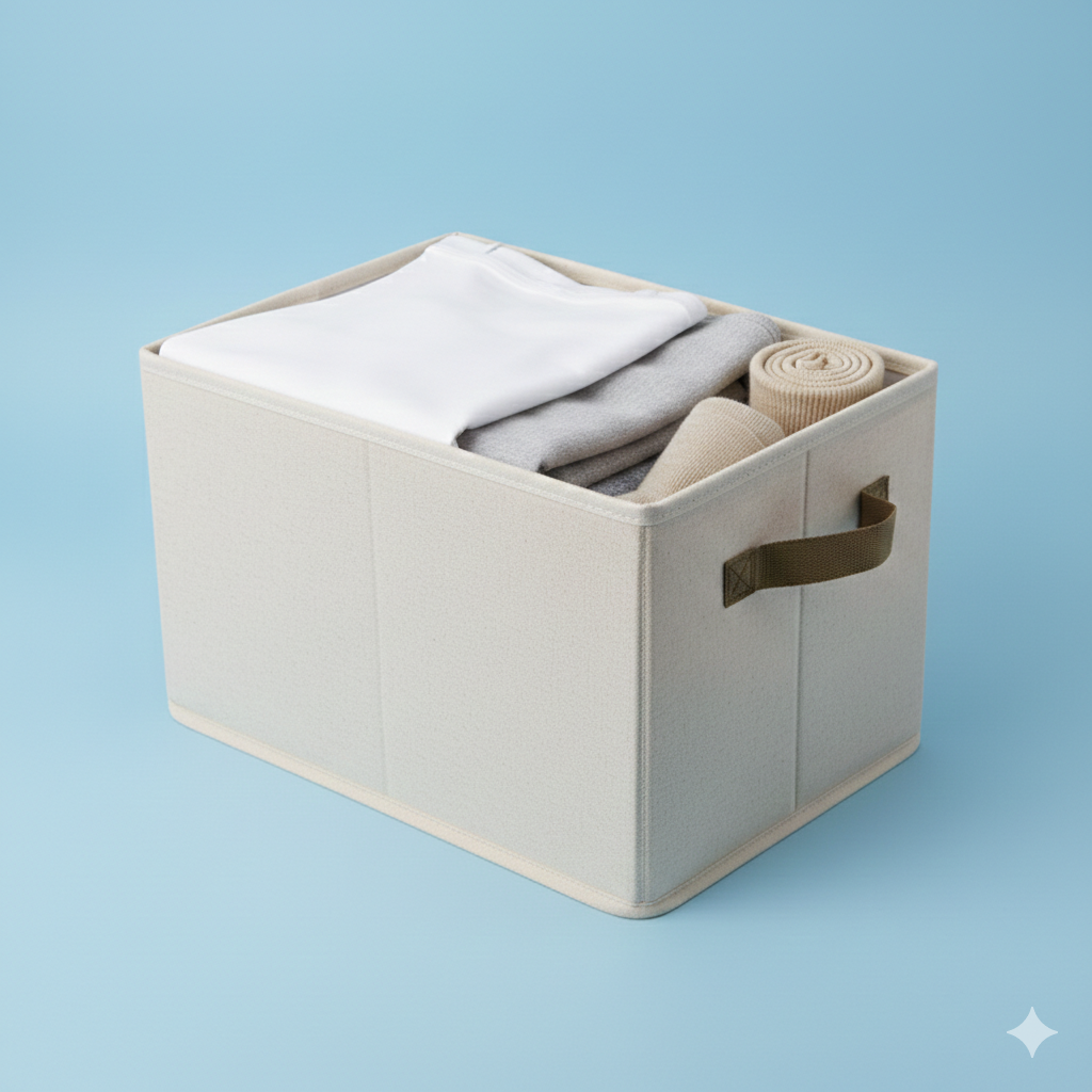 Foldable Clothes Storage Box with Brown Handle
