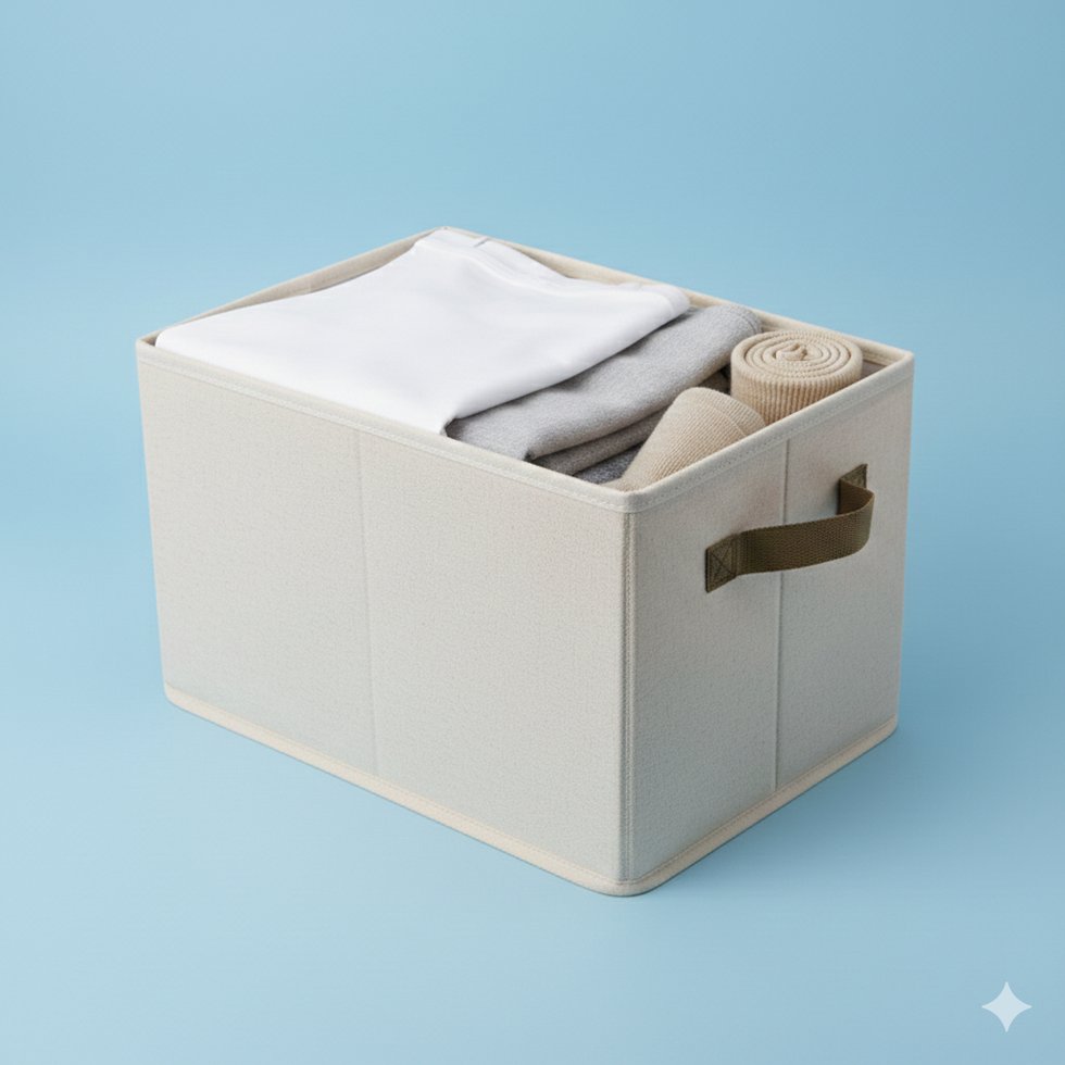 Foldable Clothes Storage Box with Brown Handle