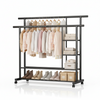 Heavy-Duty Double-Rod Clothes Rack with Storage Shelves & Wheels