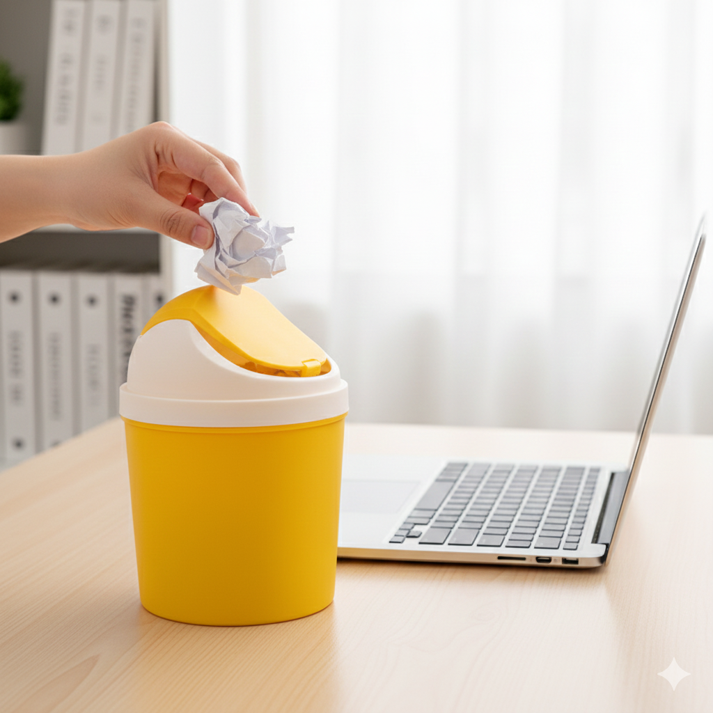 Desktop Swing-Lid Trash Can – Compact Waste Organizer
